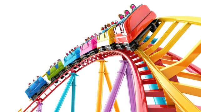 Colorful Roller Coaster with Vibrant Carriages