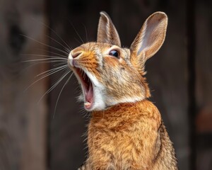 Fototapeta premium Enchanting moment adorable rabbit captured in a charming and endearing yawn on camera
