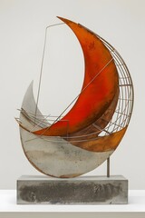 Abstract Metal Sculpture On Concrete Base