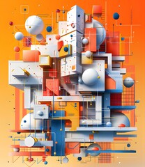 Obraz premium Abstract Geometric Composition of Colorful Shapes and Lines