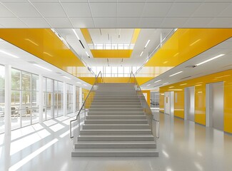 Fototapeta premium Modern Interior Design with Yellow Walls and Staircase