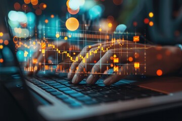 Obraz premium Data Analysis on a Laptop with a Night City Background