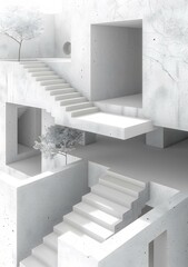 Obraz premium 3d rendering of a concrete building with stairs and trees