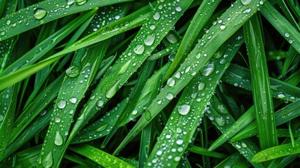 Water droplets on blades of grass