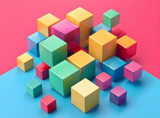 Obraz premium Colorful 3D cubes on blue and pink background