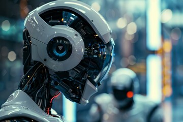 Fototapeta premium The Futures Eye: A Glimpse Into a World of Advanced Robotics. Generative AI