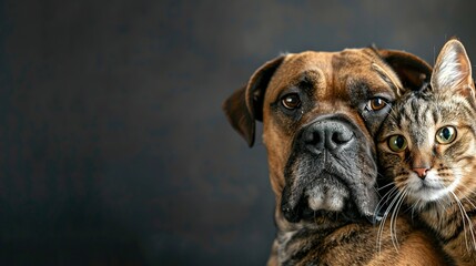 Obraz premium Portrait of Happy Pets: Dog and Cat Together in Perfect Harmony