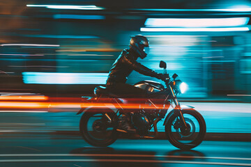 Motion blur shot of motorcycle zooming past