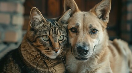 Celebrating Pet Friendship: Portrait of a Happy Dog and Cat Together