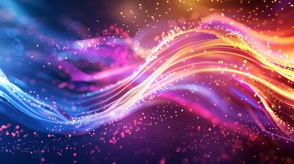 Obraz premium Flowing wavy lines in vibrant blue to purple gradient with sparkling particles