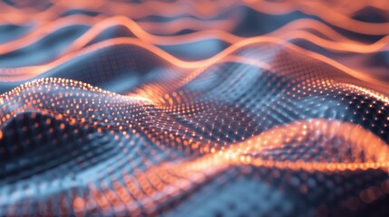 Fototapeta premium abstract wave pattern with illuminated orange dots creating a 3D effect