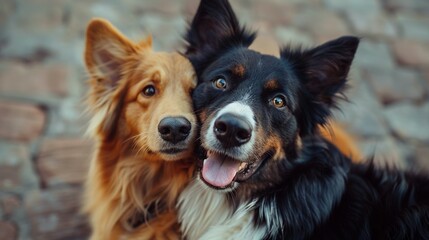 Fototapeta premium Happy Dog and Cat Portrait: A Heartwarming Display of Pet Friendship