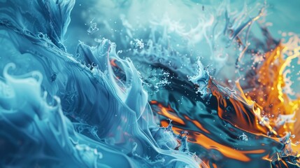 Dynamic abstract design with fluid shapes in blue and orange hues