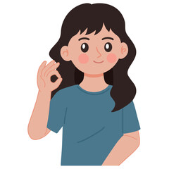 Cute woman pose ok sign with her finger vector illustration