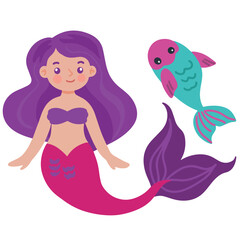 Pretty cute cartoon mermaid vector illustration