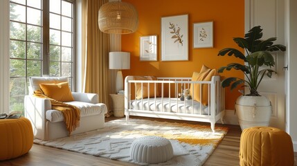 children&rsquo;s room with yellow decoration
