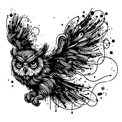 Obraz premium line art of black paint splashes forming an owl