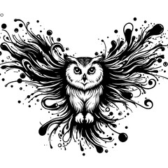 Fototapeta premium line art of black paint splashes forming an owl