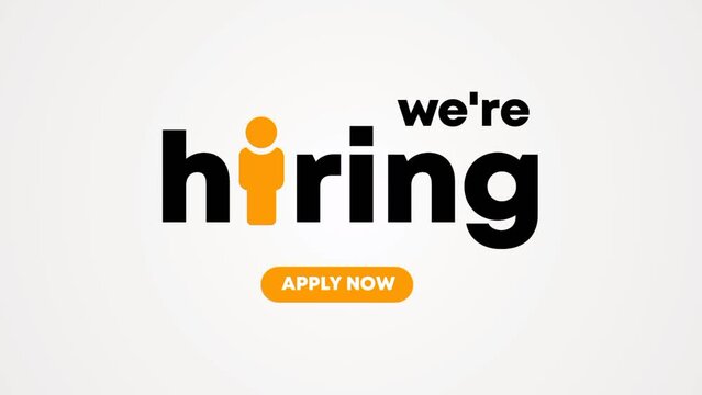 Animated text We're Hiring. We are hiring join to the team announcement. Hiring recruitment open vacancy design. Creative hiring poster. 2D animation with a yellow theme.