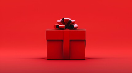 A detailed shot of a beautifully wrapped gift box with a ribbon on a solid red background. isolated on a solid red background. Illustrations