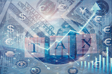 Closeup USD banknote with stock market chart graph for currency exchange and global trade forex concept.