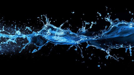 blue water splash isolated on black background. isolated on a solid black background. Illustrations