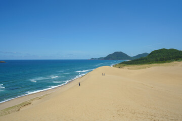 Tottori Sand Dunes Landscape under Clear Blue Sky