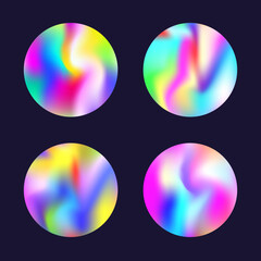 Holographic abstract backgrounds set. Gradient hologram. Futuristic holographic backdrop. Minimalistic 90s, 80s retro style graphic template for flyer, poster, banner, mobile app.