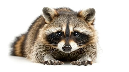 Fototapeta premium Raccoon smelling with a wet nose isolated on white Related light box.
