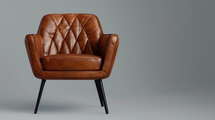 one brown leather chair on solid gray background studio light minimalism. isolated on a solid gray background. Illustrations