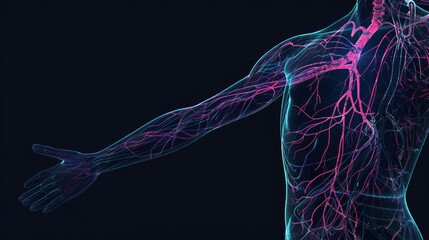Human anatomy showing arm vein structure system visible isolated on solid a black background. ai generative. isolated on a solid black background. Illustrations