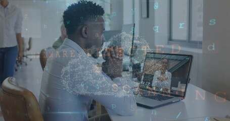 Image of data processing over biracial businessman in office