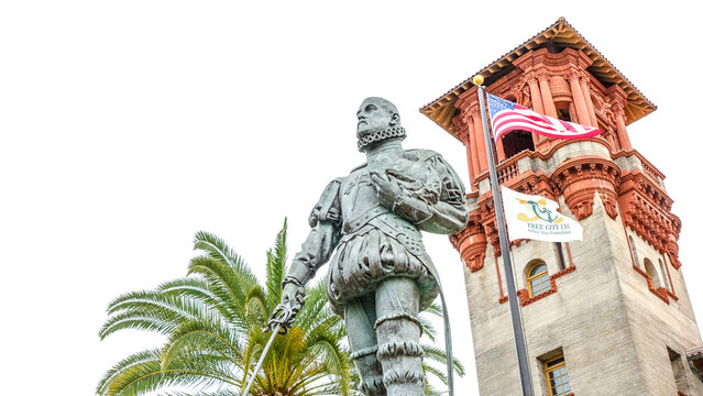 Statue and Restored Historic Architecture of the Lightner Museum in St. Augustine Florida - St. Augustine, Florida USA 03.15.2024