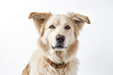 Fototapeta premium Portrait of a White Dog with a Leather Collar