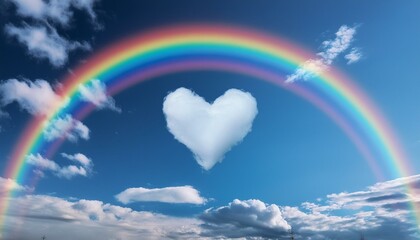 ハートの形をした雲と青空と虹２