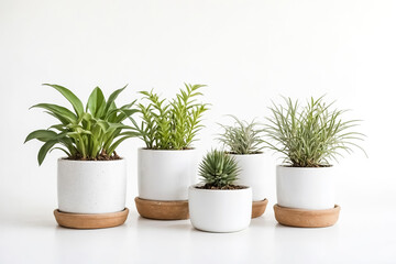 Fototapeta premium White Pots with Green Plants
