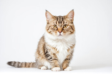 Fototapeta premium Tabby Cat Sitting on White Background