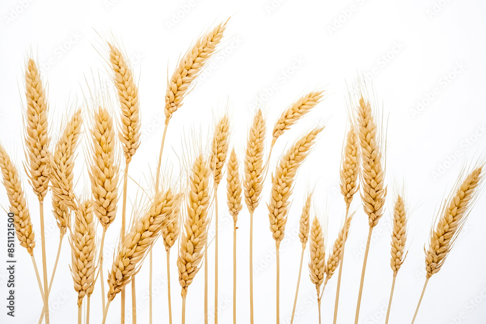 Wall mural golden wheat ears on white background