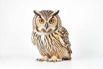 Naklejka premium Close-up of an owl with bright yellow eyes