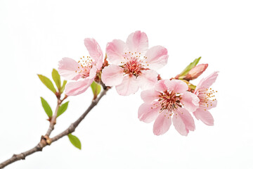 Naklejka premium Delicate Pink Cherry Blossom Branch Against White Background