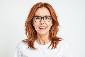 Fototapeta premium Woman with glasses and red hair, looking surprised