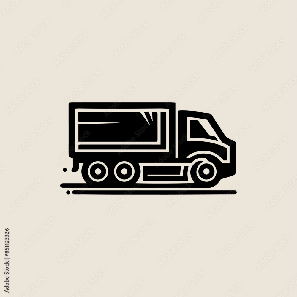 Wall mural A stylized, minimalistic and modern icon of a delivery truck for logistics, transportation, shipping services, or as an icon for apps and websites, Delivery truck vector silhouette illustration