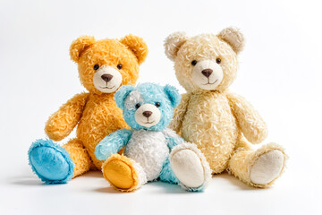 Obraz premium Three Teddy Bears Sitting Together on a White Background