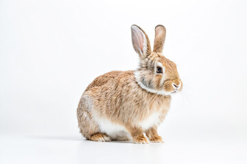 Fototapeta premium Adorable Brown Bunny Sitting on White Background