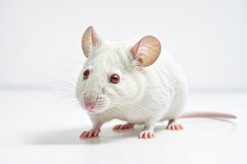 White rat with red eyes on a white background