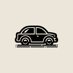 Vintage Compact Car Side View Icon with dynamic lines featuring a monochrome silhouette and minimalist style suitable for various uses such as logos or app and web icons