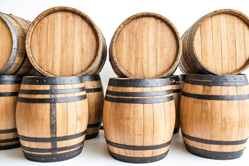 Fototapeta premium Wooden Barrels on White Background
