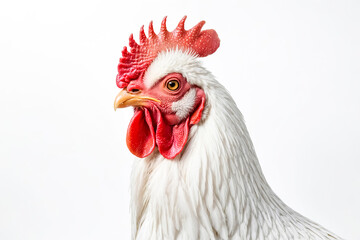 Closeup of a White Rooster's Head and Neck