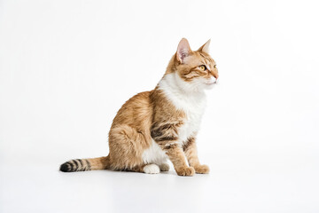 Fototapeta premium Orange tabby cat sitting on a white background