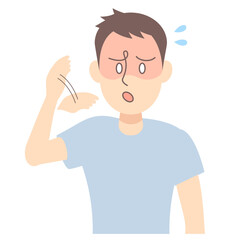 暑くて手で扇ぐ男性